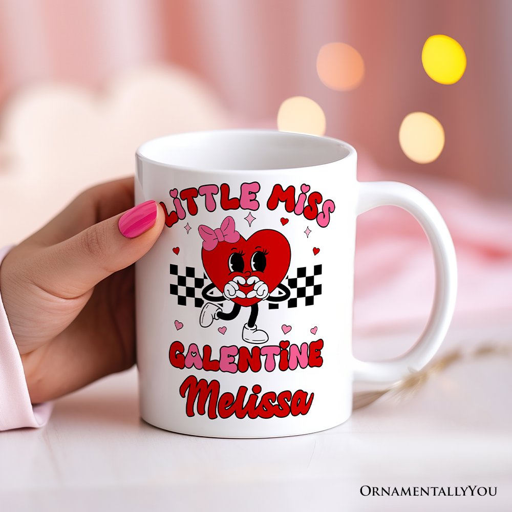 Little Miss Galentine Personalized Mug, Single Women Pink Valentine's Day Gift With Custom Name
