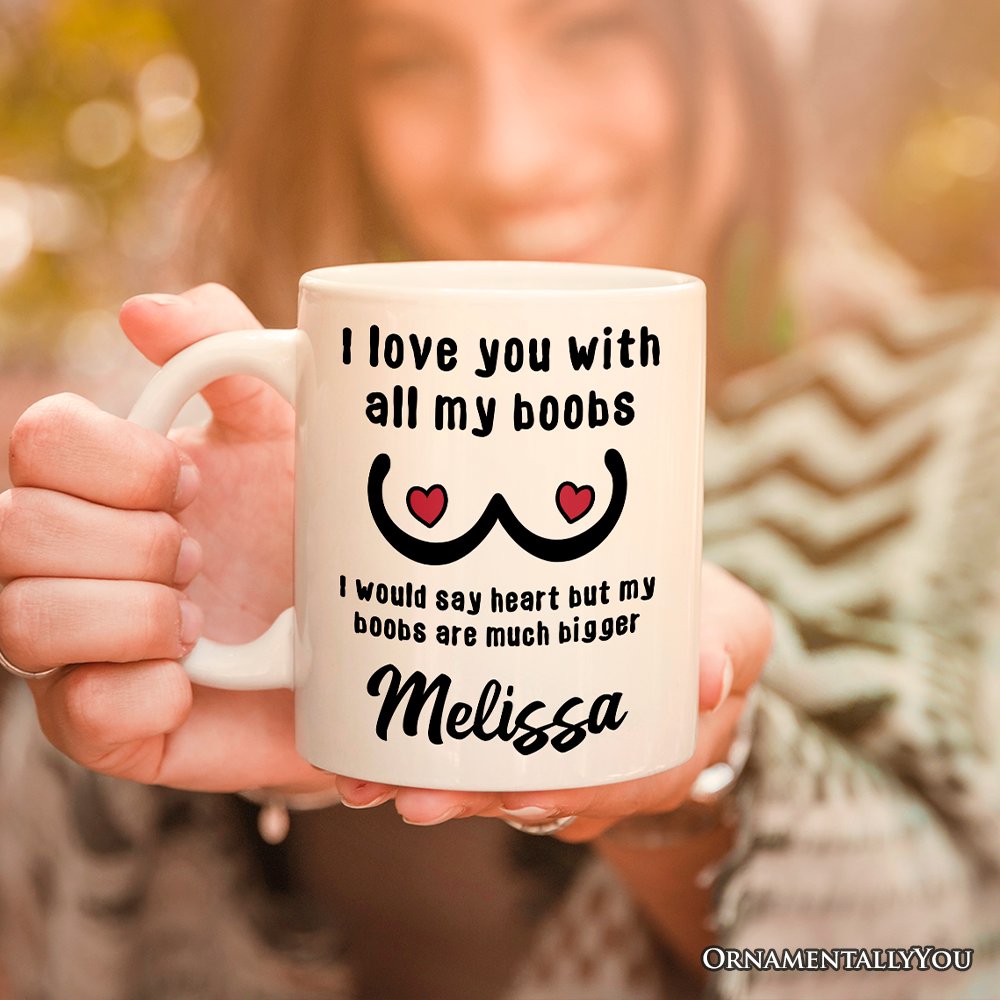 Love Bigger Than My Heart Personalized Mug, Funny Gift For Him With Custom Name