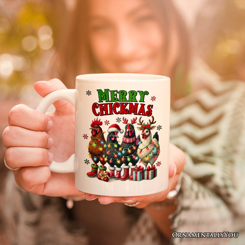 Merry Chickmas Personalized Mug, Farmhouse Christmas Custom Chickens Gift
