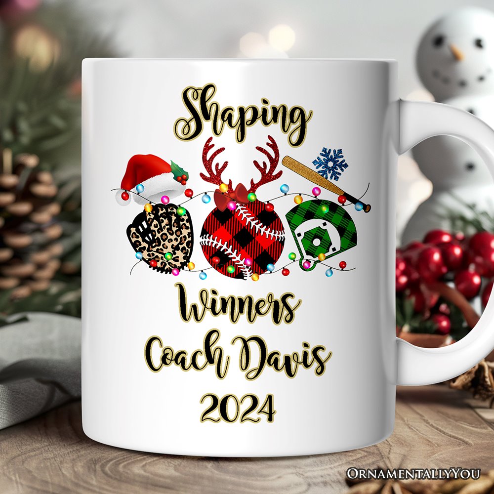 Personalized Mug Baseball Buffalo Plaid Christmas, Team and Coaches Gift