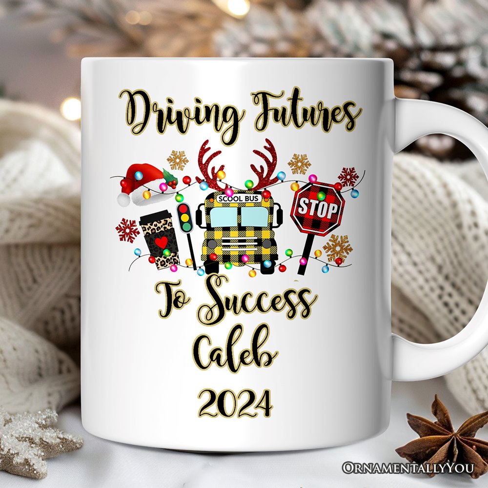 Personalized Mug School Bus Driver Buffalo Plaid Christmas Gift