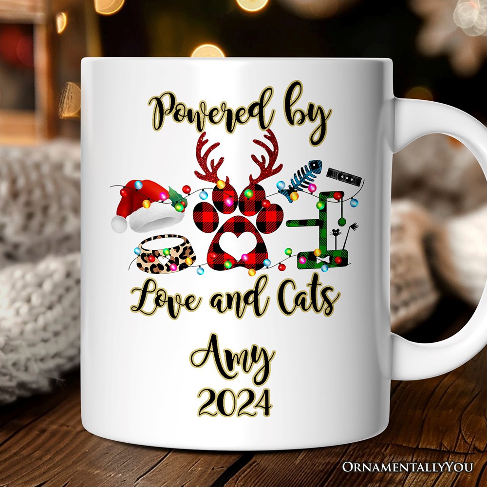 Personalized Mug Cat Buffalo Plaid Christmas, Cat Mom Gift