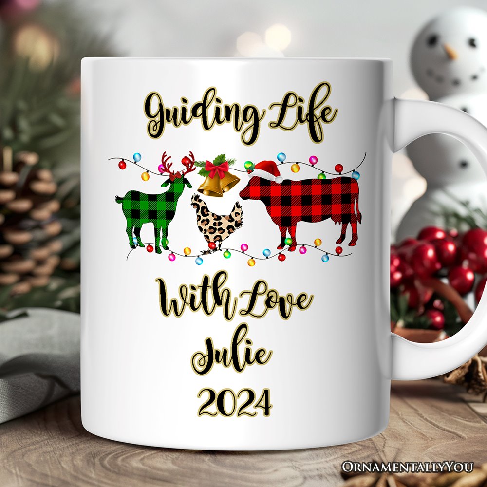 Personalized Mug Farm Animal Buffalo Plaid Christmas, Farmhouse Gift