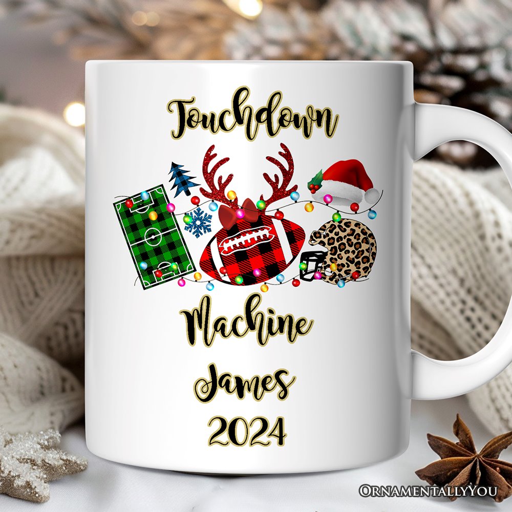 Personalized Mug Football Buffalo Plaid Christmas, Team and Coaches Gift