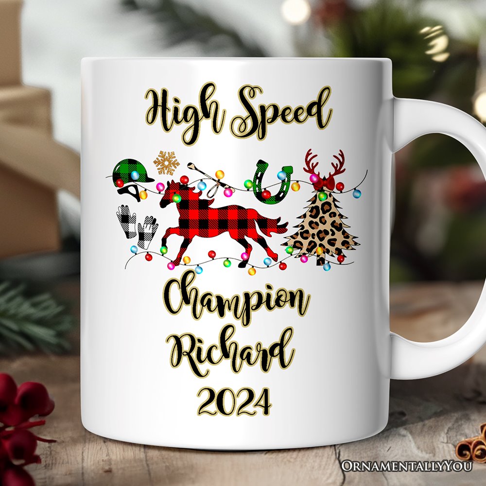 Personalized Mug Horse Buffalo Plaid Christmas, Equestrian Gift