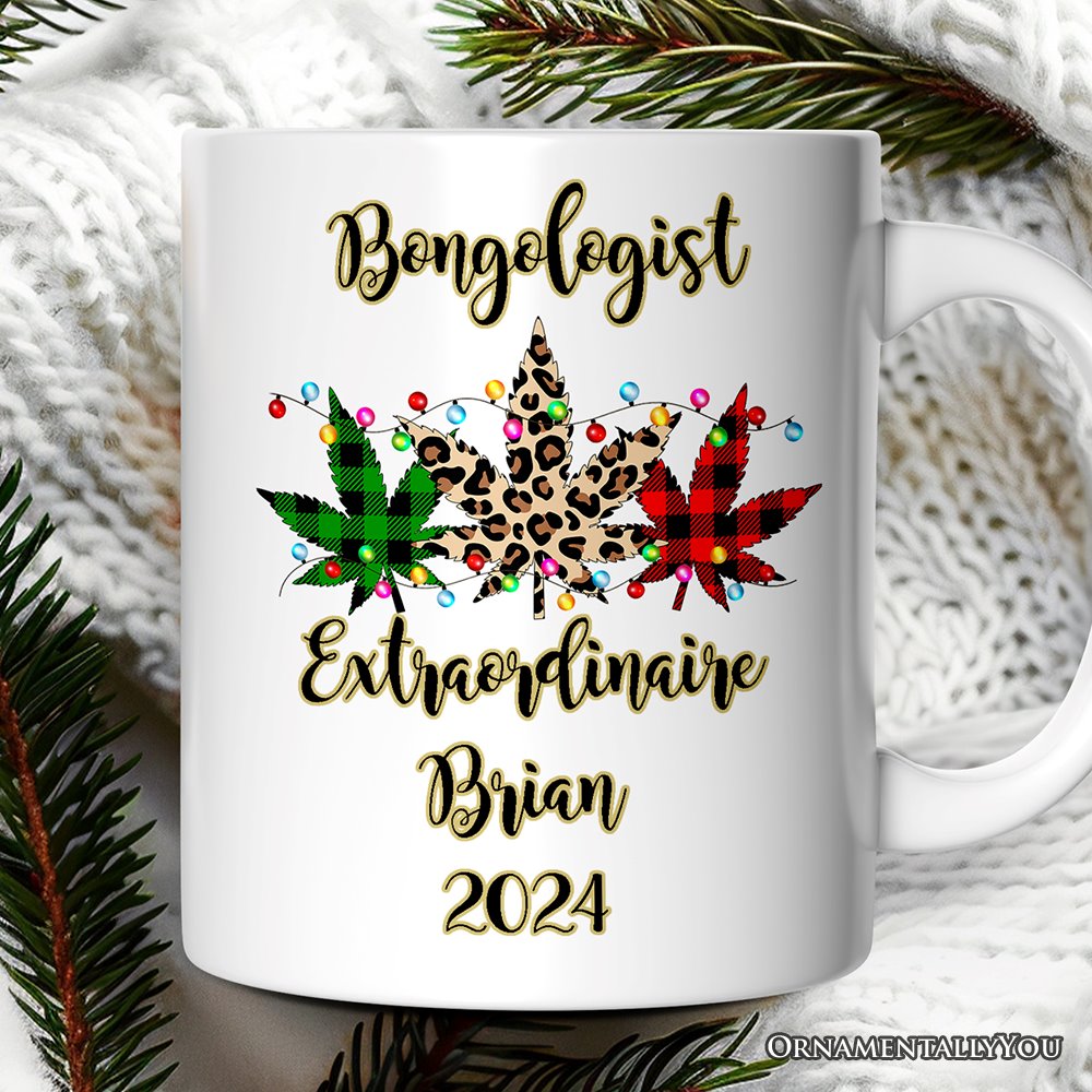 Personalized Mug Marijuanna Buffalo Plaid Christmas Cannabis Gift