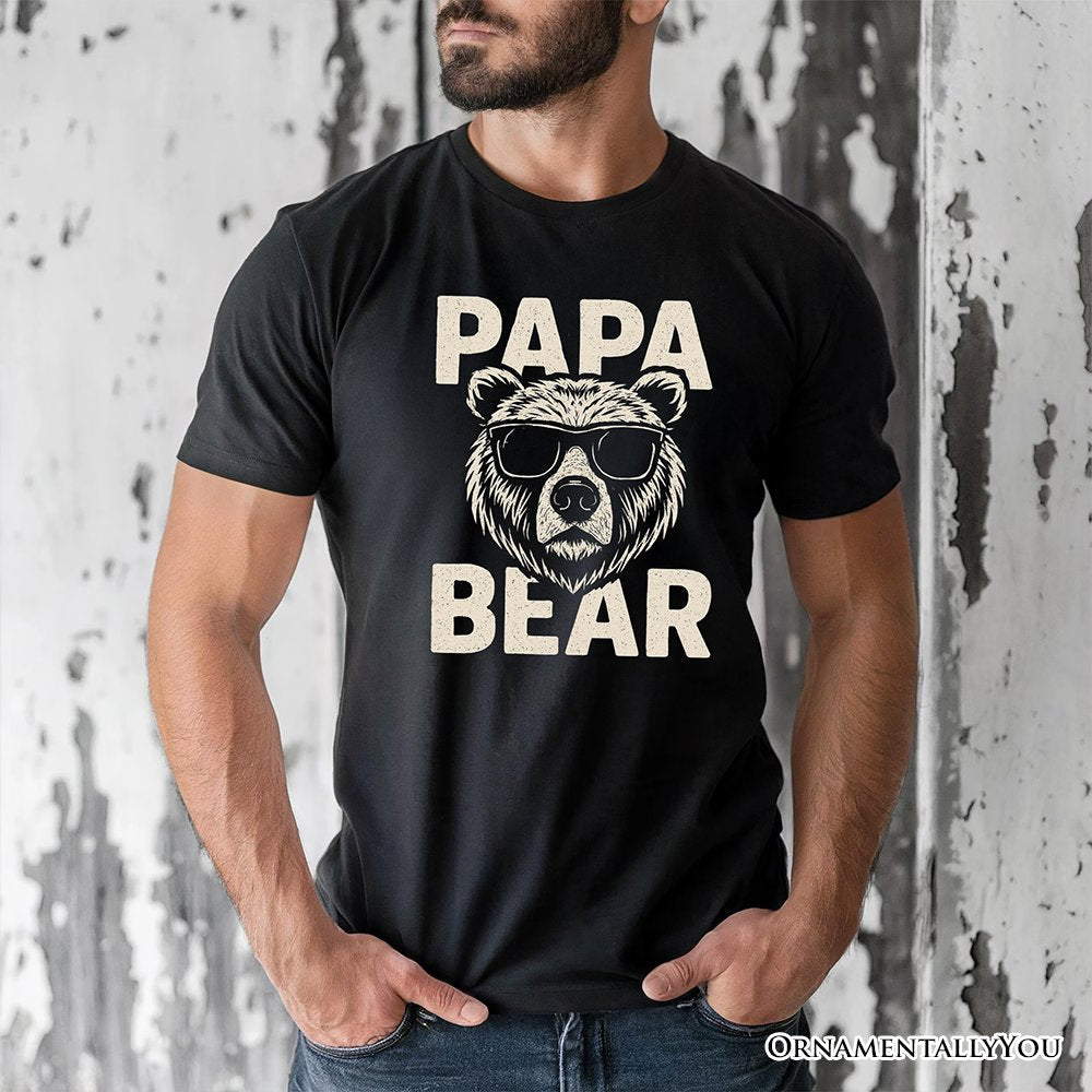Papa Bear Sunglasses T-Shirt, Black Vintage Tee for Cool Dads