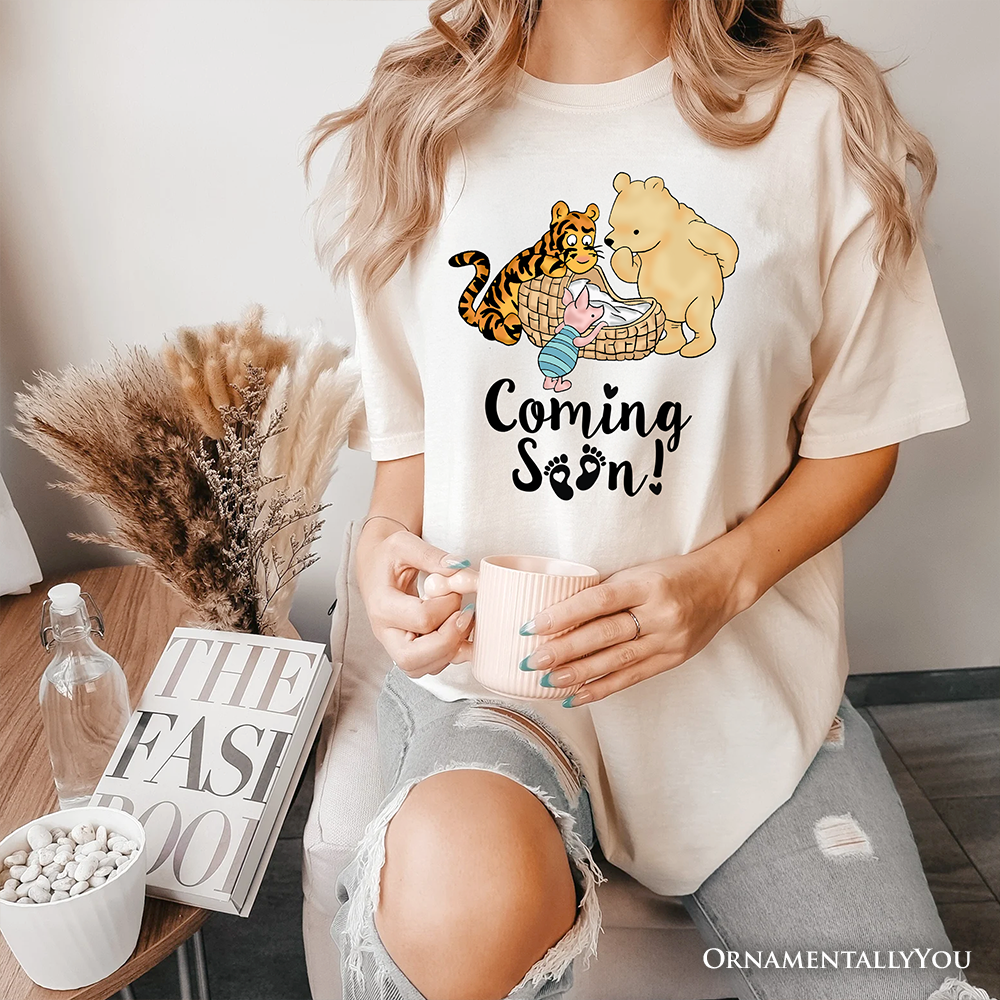 Pregnancy Announcement With Pooh & Tiger T-Shirt, Coming Soon Tee for Expecting Moms