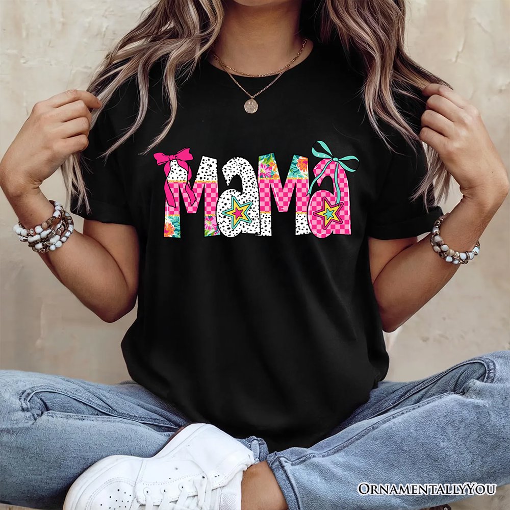 Preppy Pink Mama Coquette T-Shirt, Retro White and Black Tee for Trendy and Stylish Moms