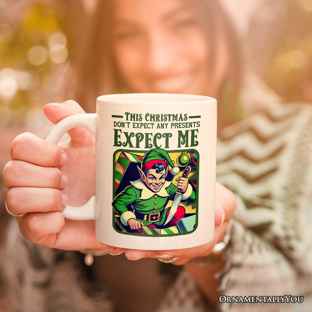 Retro Killer Elf Christmas Personalized Mug, Funny Vintage Gift with Custom Name