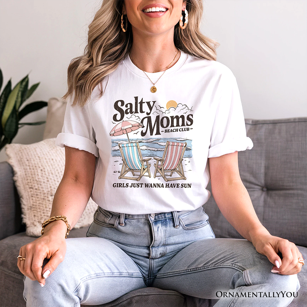 Salty Moms Beach Club T-Shirt, Retro Summer Tee for Ocean Loving Mothers
