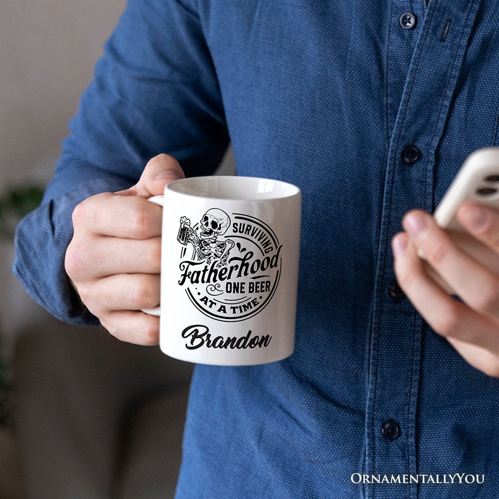 Surviving Fatherhood Personalized Mug, Beer Dad Gift with Custom Name