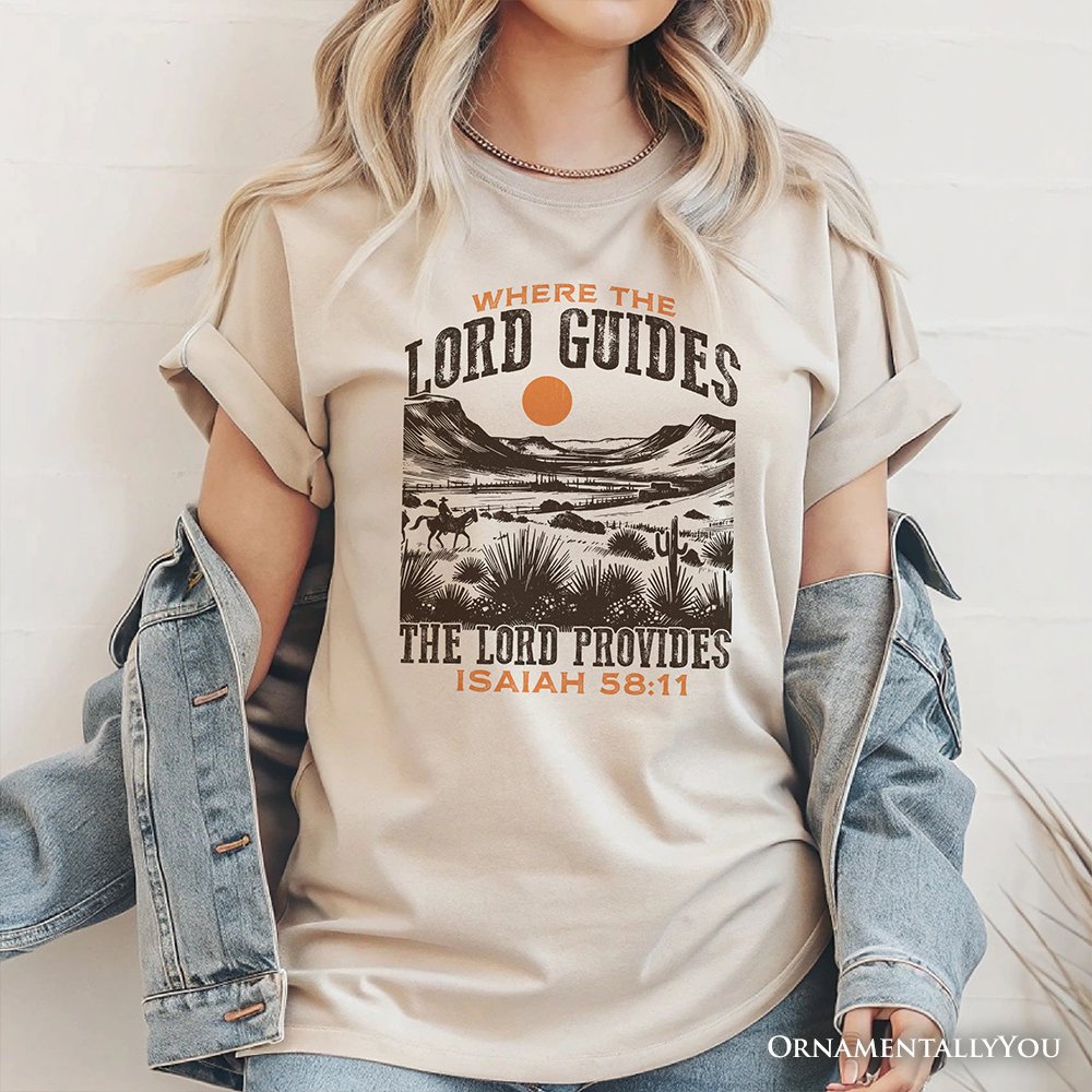 The Lord Provides Christian T-Shirt, Retro Western Desert Worship White and Natural Tee