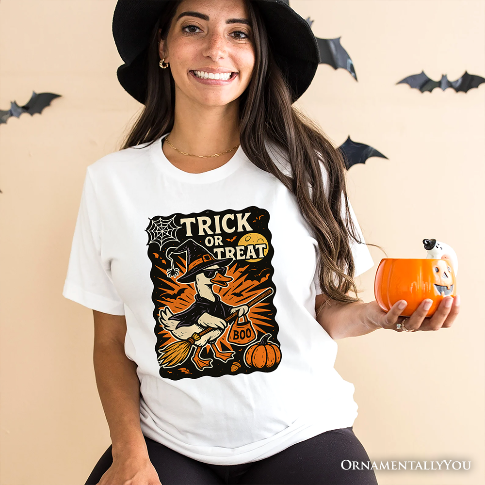 Trick or Treat Goose T-Shirt, Vintage Halloween Witch Tee for October