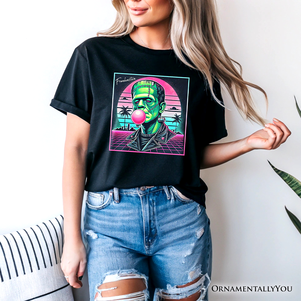 Vaperwave Frankenstein Retro Neon Horror T-Shirt, Synthwave 80's Styled Classic Halloween Tee