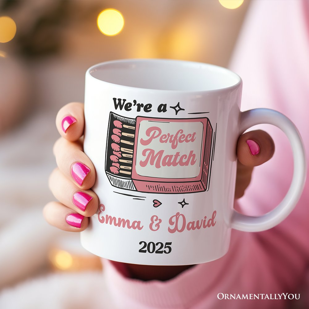 We're a Perfect Match Personalized Mug for Couple, Retro Cute Gift With Custom Names