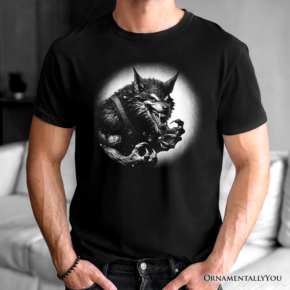 Werewolf Spooky Portrait T-Shirt, Horror Villain Theme Halloween Tee