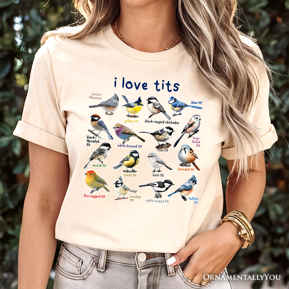Whimsical Bird Tit T-Shirt, Funny Birdwatcher Tee Gift for Birder