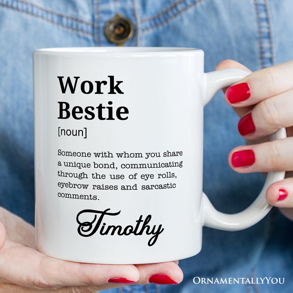 Work Bestie Definition Personalized Mug, Funny Coworker Gift with Custom Name