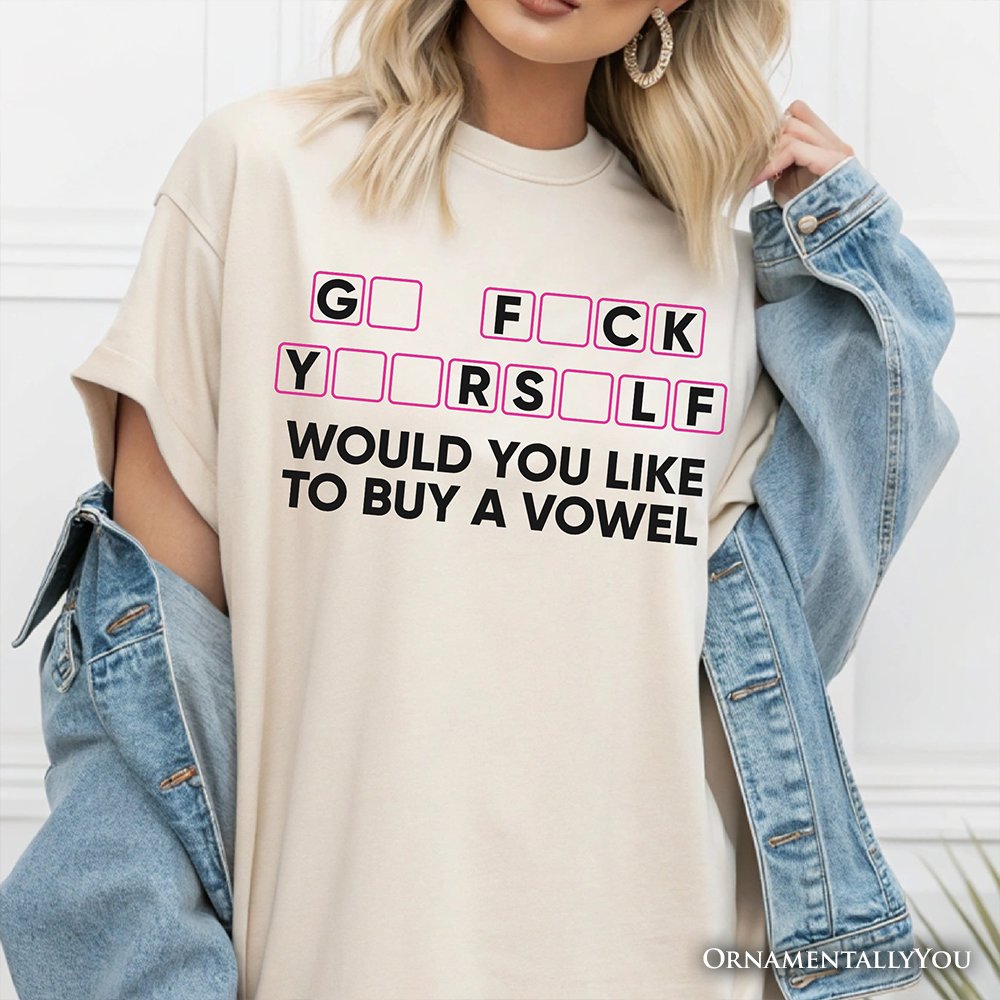 Would You Like To Buy A Vowel Puzzle T-Shirt, Funny Sarcastic White and Natural Tee for Witty Women
