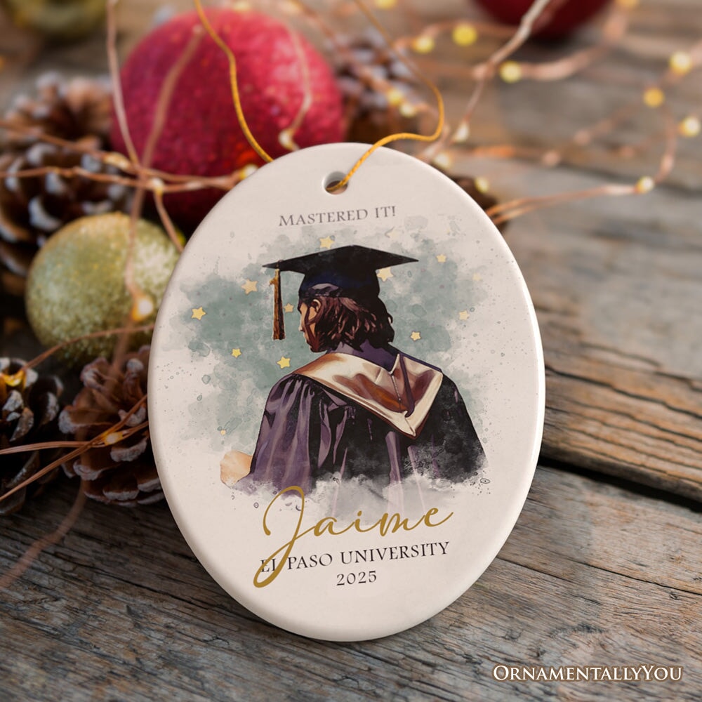 Artistic Graduation Gift Personalized Ornament, Watercolor Art Style Male Student