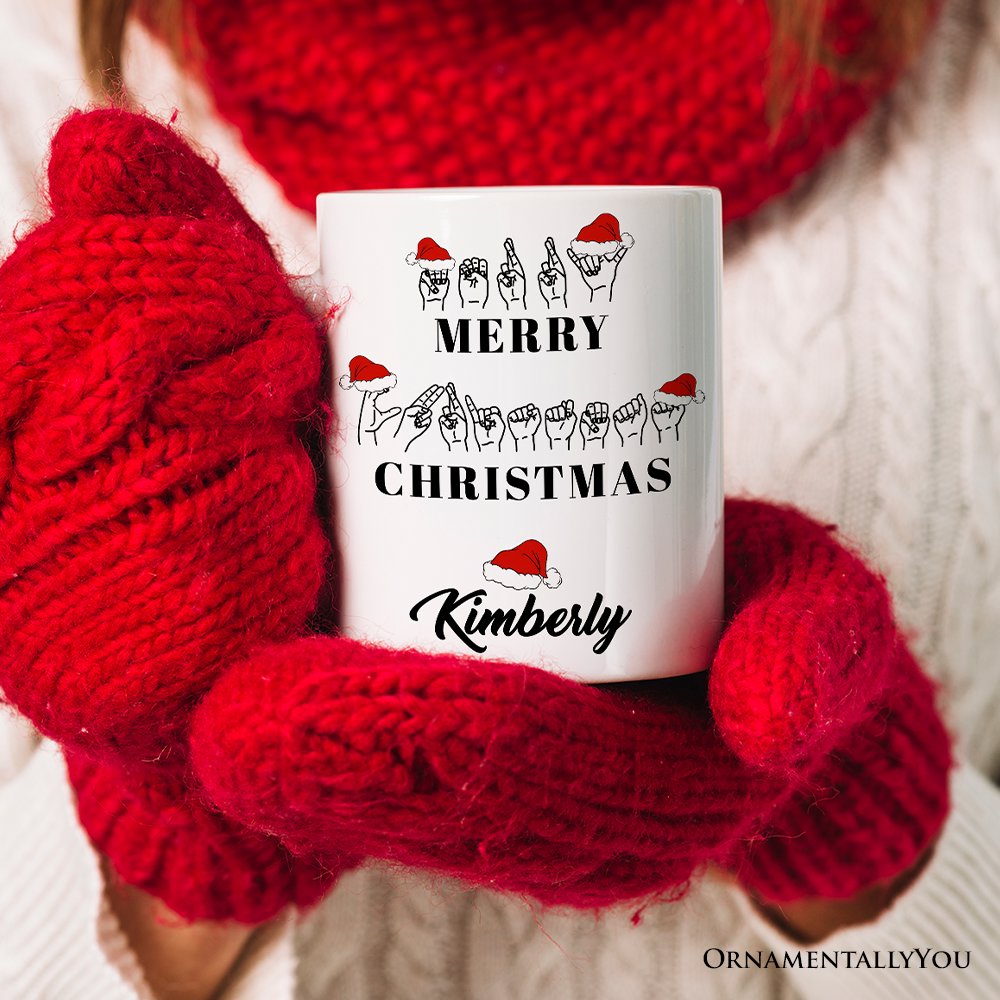 ASL Sign Language Merry Christmas Mug, Personalized Gift for Teacher