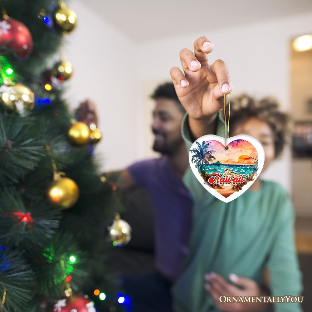 Aloha Hawaii Tropical Watercolor Beach Ornament, Nature Paradise Christmas Gift