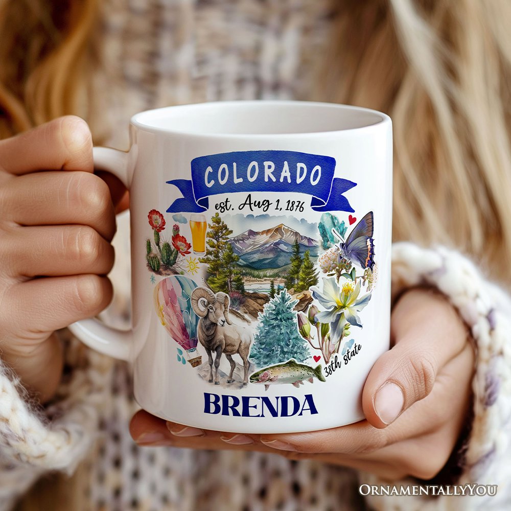 Artistic Colorado State Themes and Landmarks Personalized Mug With Custom Name