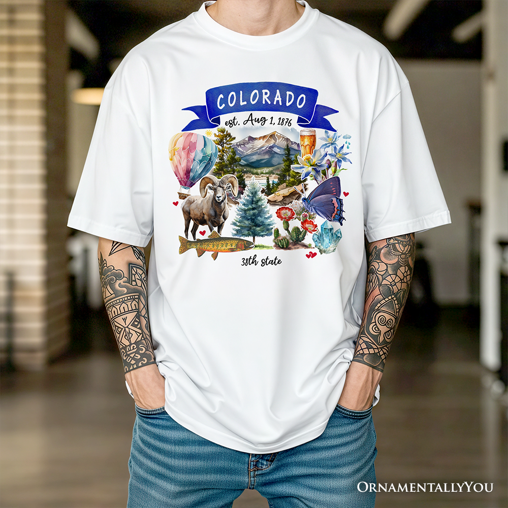 Artistic Colorado State Themes and Landmarks T-Shirt, Tee for History and Travel Lovers