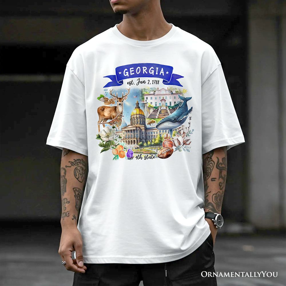 Artistic Georgia State Themes and Landmarks T-Shirt, Tee for History and Travel Lovers