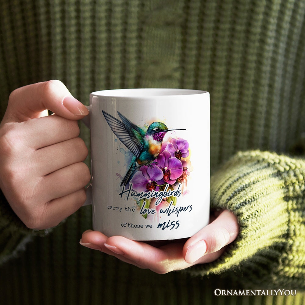 Artistic Hummingbirds Carry the Love Whispers Quote Personalized Mug, Memorial Gift With Custom Name