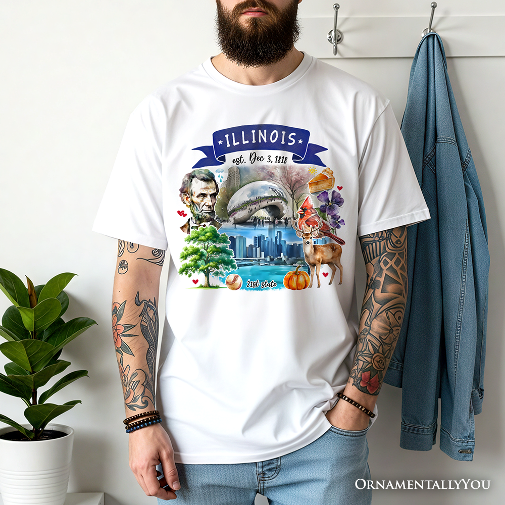Artistic Illinois State Themes and Landmarks T-Shirt, Tee for History and Travel Lovers