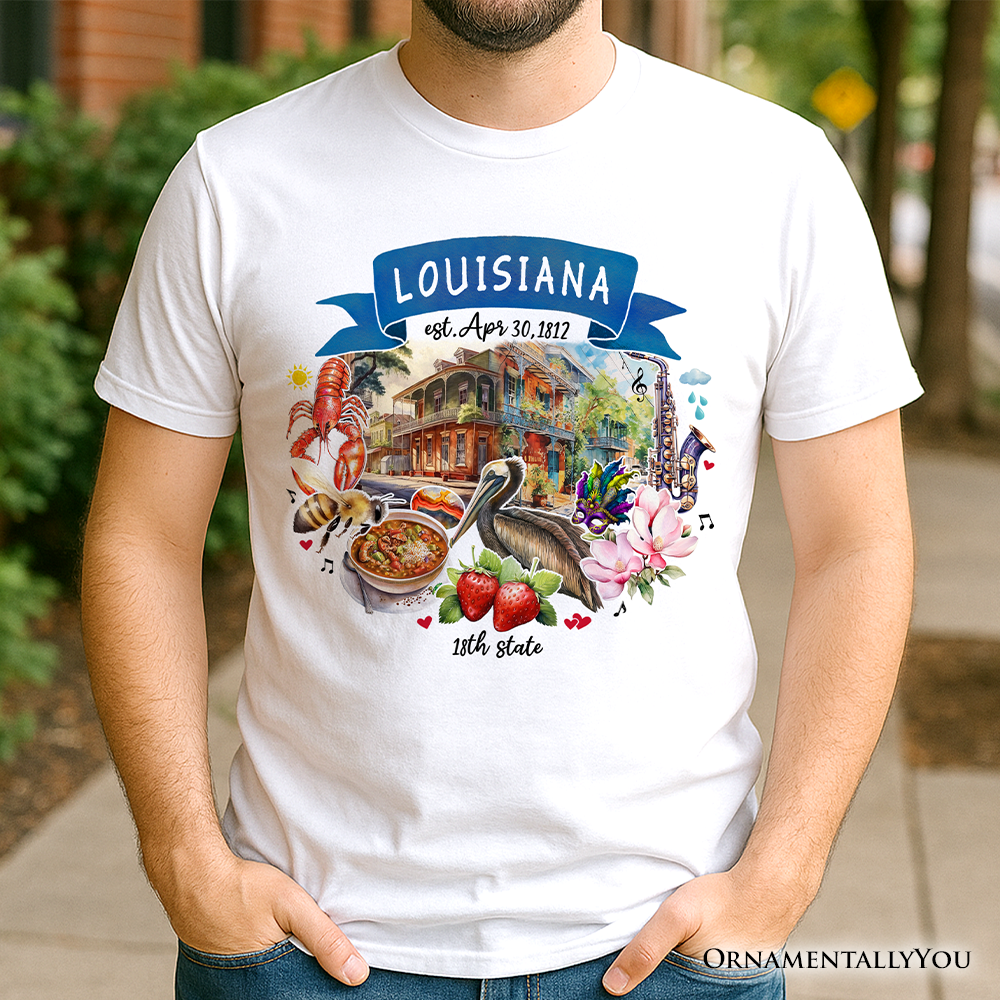 Artistic Louisiana State Themes and Landmarks T-Shirt, Tee for History and Travel Lovers