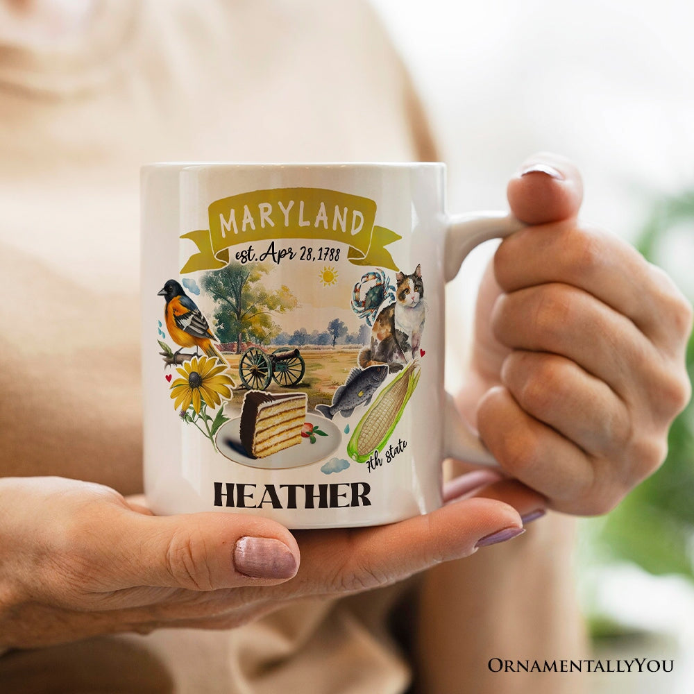 Artistic Maryland State Themes and Landmarks Personalized Mug With Custom Name