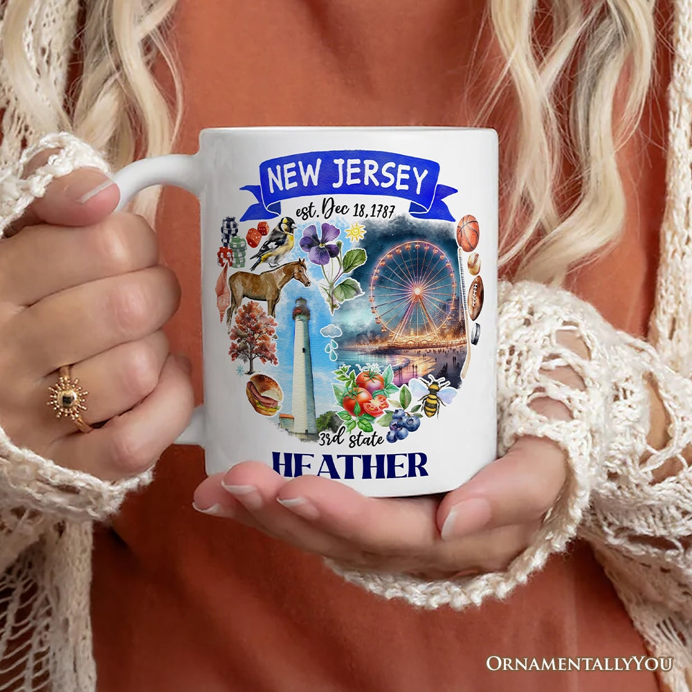 Artistic New Jersey State Themes and Landmarks Personalized Mug With Custom Name