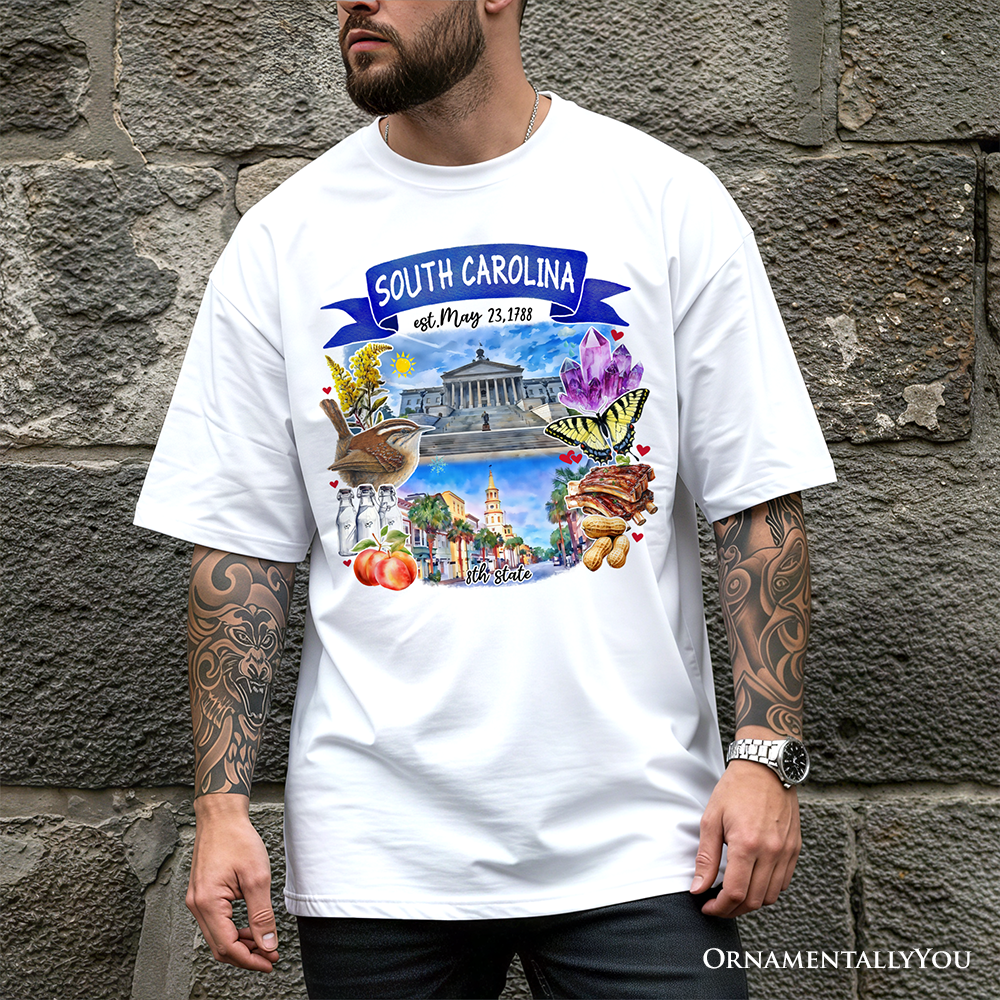 Artistic South Carolina State Themes and Landmarks T-Shirt, Tee for History and Travel Lovers