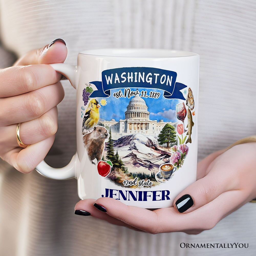 Artistic Washington State Themes and Landmarks Personalized Mug With Custom Name