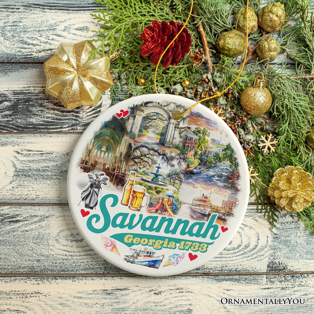 Artistically Scenic Savannah Ornament, Georgia Historical City and Nature Christmas Ornament