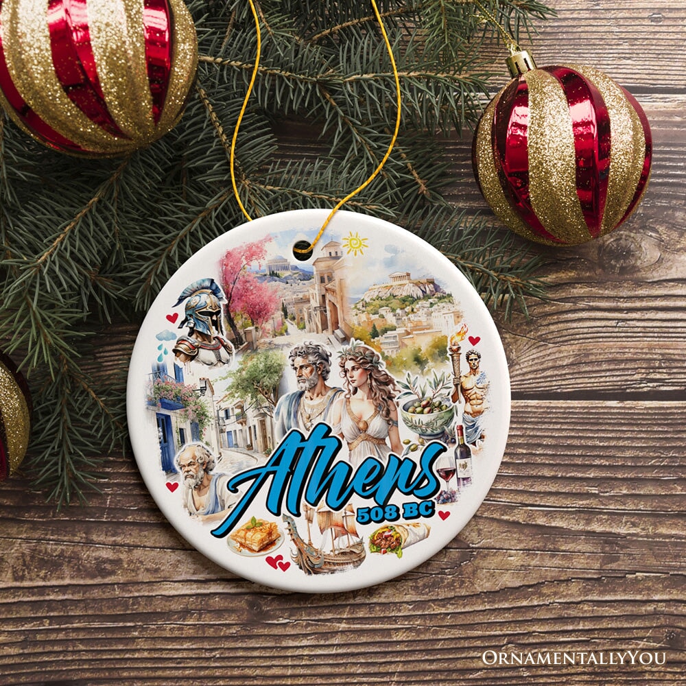 Athens Acropolis Historical Landmarks Ornament, Greek Artistic Heritage Christmas Gift and Travel Souvenir