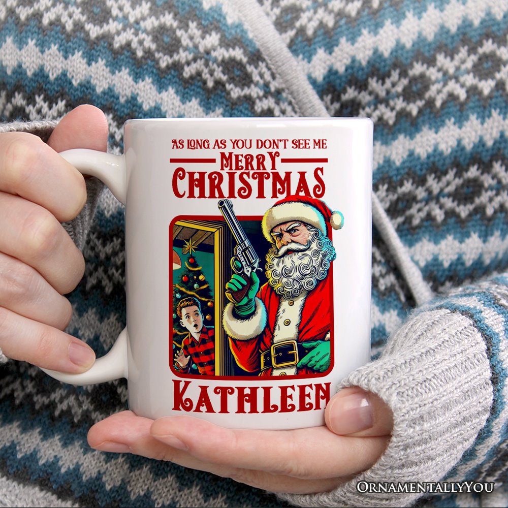 Bad Retro Santa Christmas Personalized Mug, Holiday Humor Gift with Custom Name