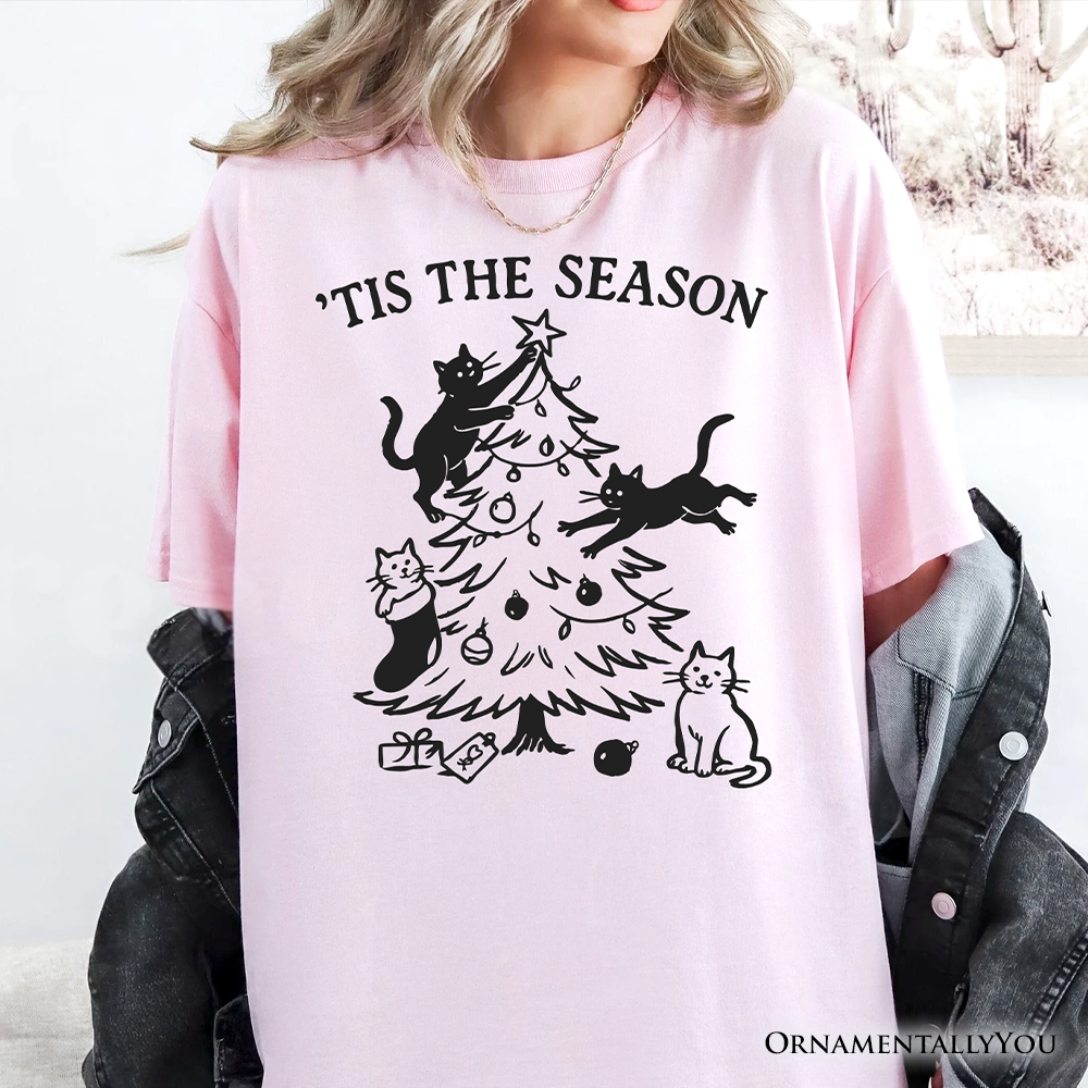 Christmas Tree Killer Cats T‑Shirt, Tis the Season Funny Holiday Tee