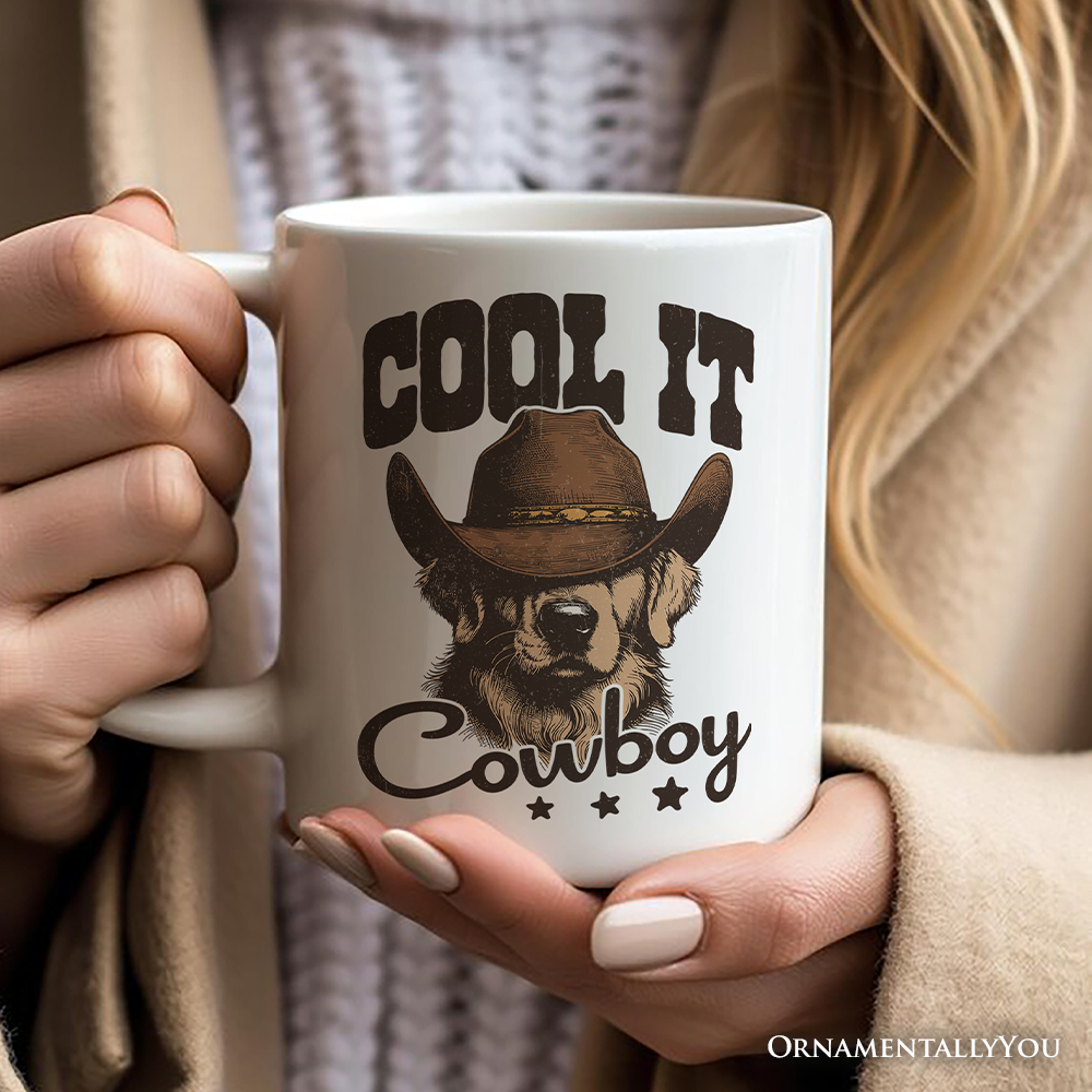 Cool It Cowboy Personalized Mug, Retro Western Golden Retriever Country Lovers Gift With Custom Name