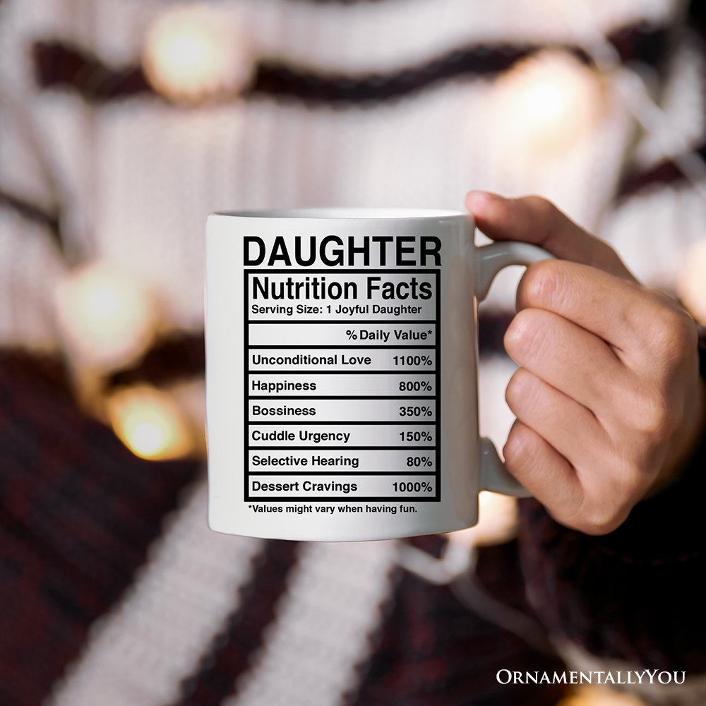 Daughter Nutrition Facts Personalized Mug, Birthday Gift With Custom Names and Percentages