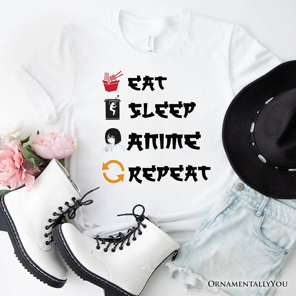 Eat Sleep Anime Repeat T-Shirt, Funny White Tee For Anime Lover