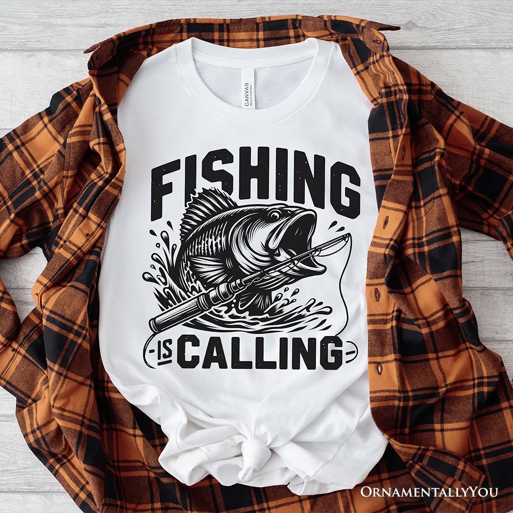 Fishing Is Calling T-Shirt, White Outdoor Tee for Fishermen Dads