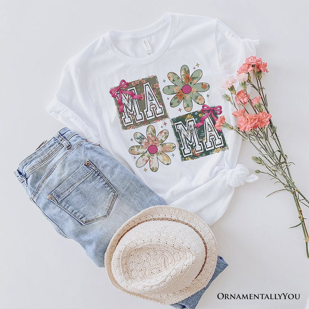 Floral Mama Coquette T-Shirt, White and Natural Boho Tee for Sweet and Stylish Moms