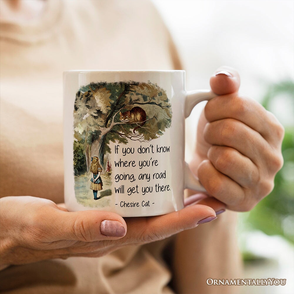 Getting Lost Cheshire Cat Quote Personalized Mug, Vintage Alice's Adventures in Wonderland