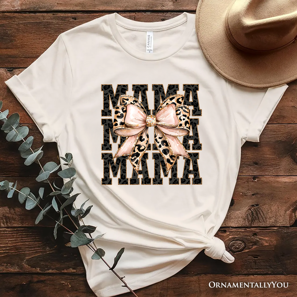 Glitter Leopard Mama T-Shirt, Coquette Bow Tee for Glam and Trendy Mothers