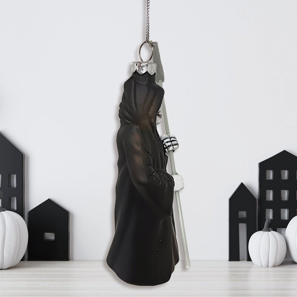 Grim Reaper Horror Glass Ornament, Spooky Halloween Christmas Tree Resin Decoration