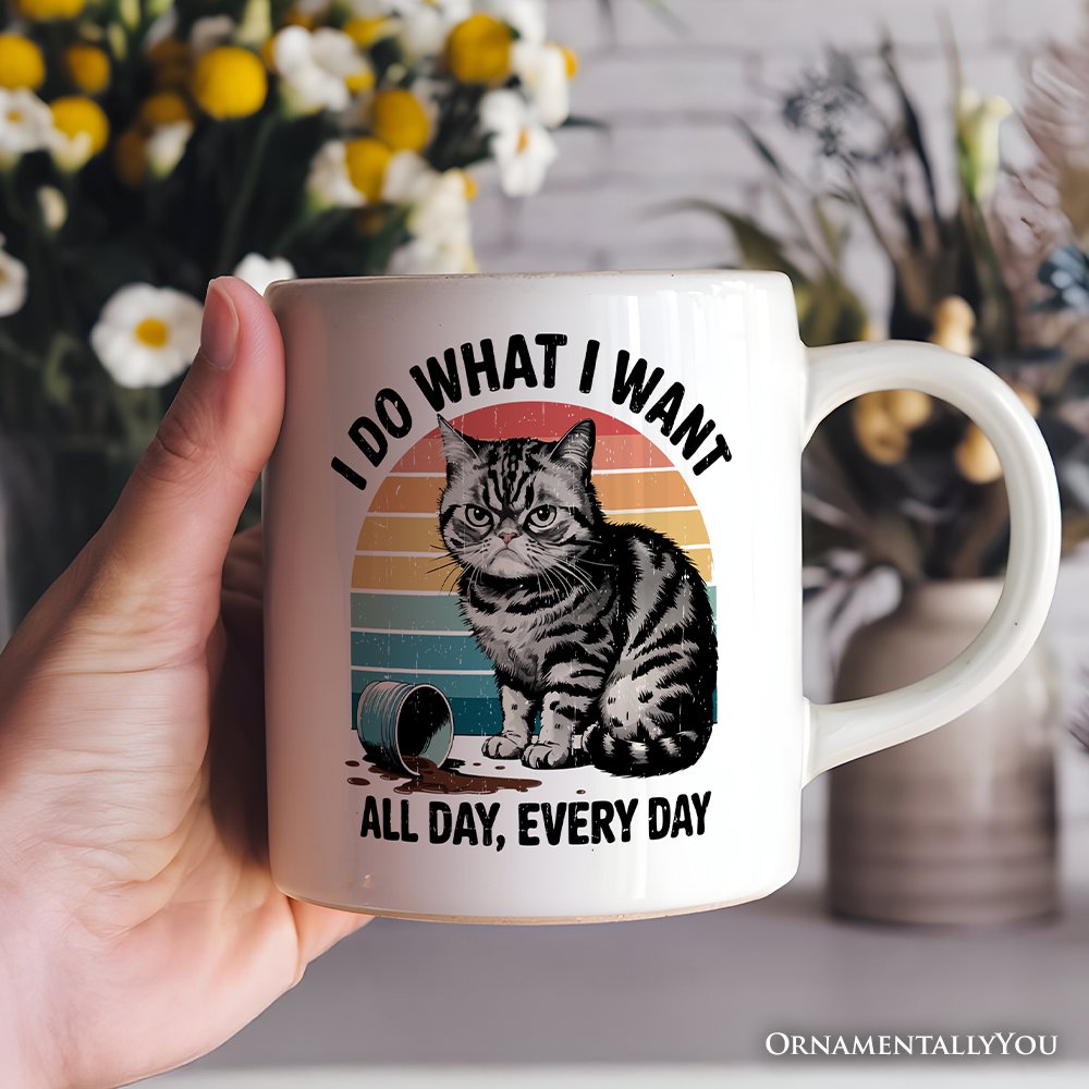 I Do What I Want Cat Personalized Mug, Retro Sarcastic Cat Lover Gift With Custom Name